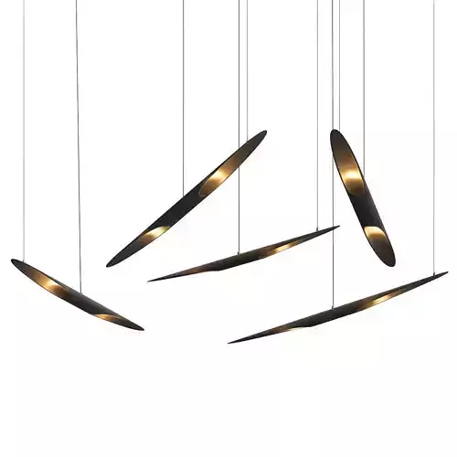 Coltrane group of gold pendant lights hanging from ceiling