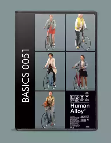 Low poly set of 3D women on a bike 3D model