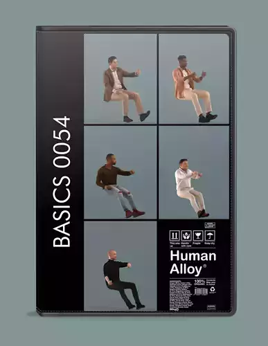 Low poly set of 3D men driving a car