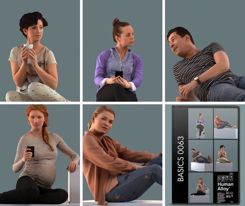 Set of 3D people sitting in sofa poses 3D model_1