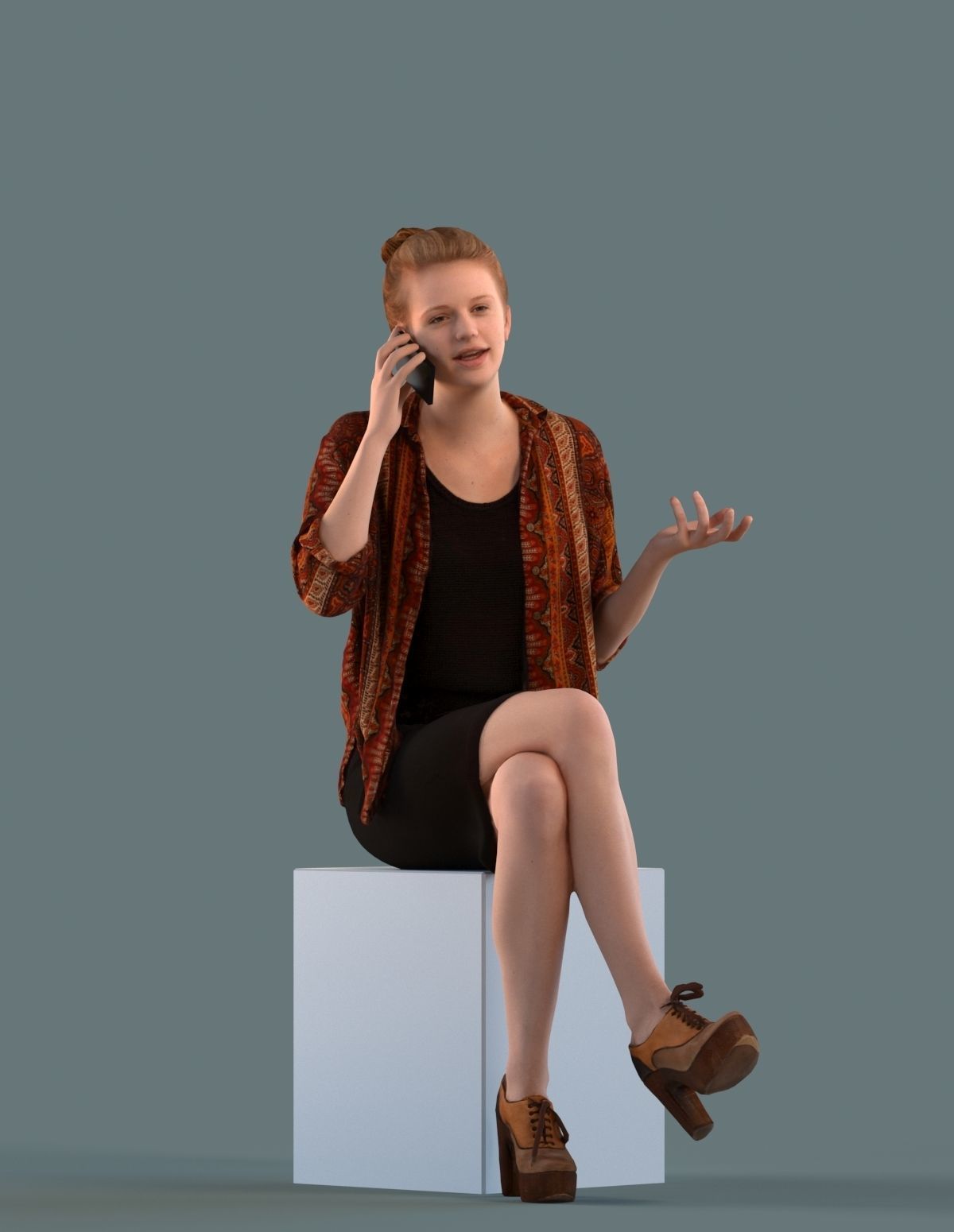 Set of 3D women talking on the phone 3D model_4