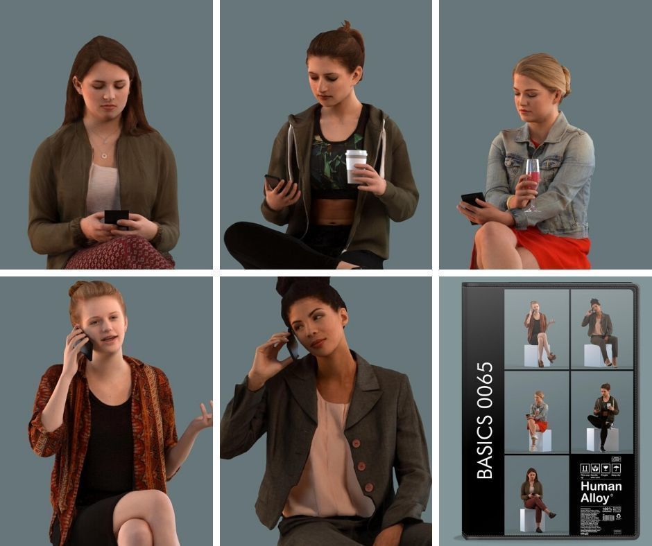 Set of 3D women talking on the phone 3D model_1