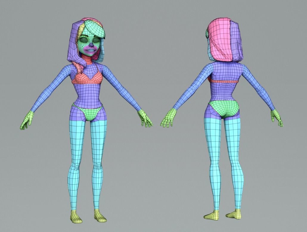 Cute cartoon teenager girl base mesh Low-poly 3D model_8