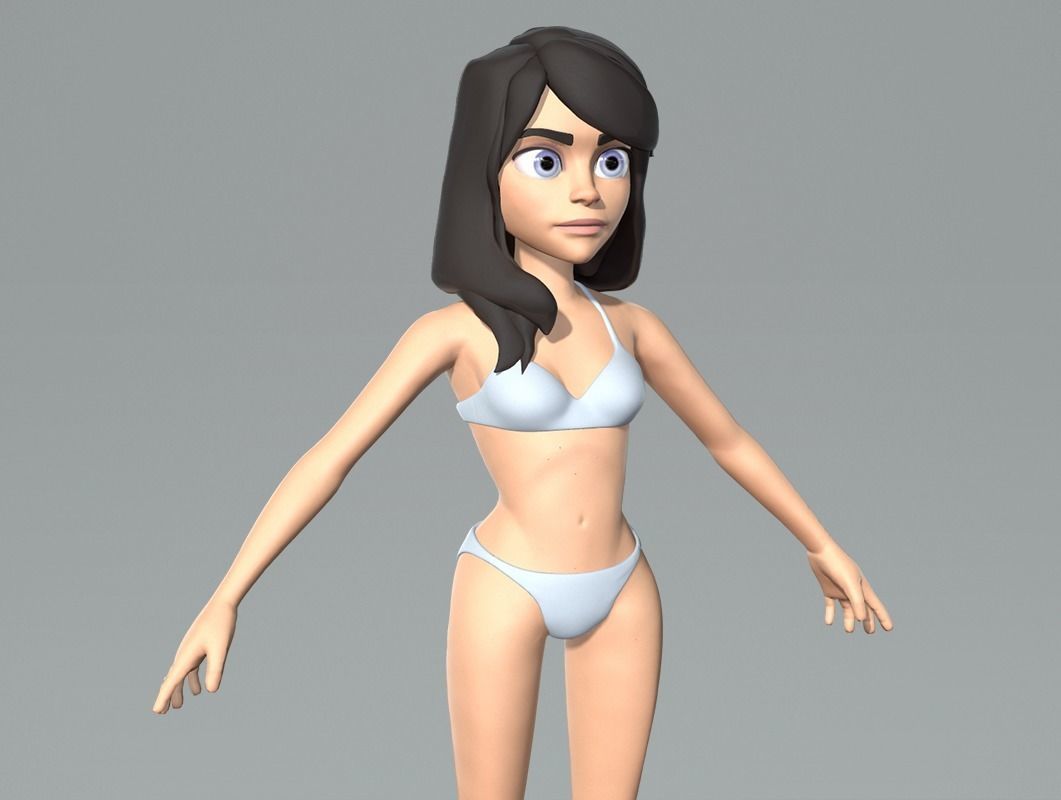 Cute cartoon teenager girl base mesh Low-poly 3D model_5