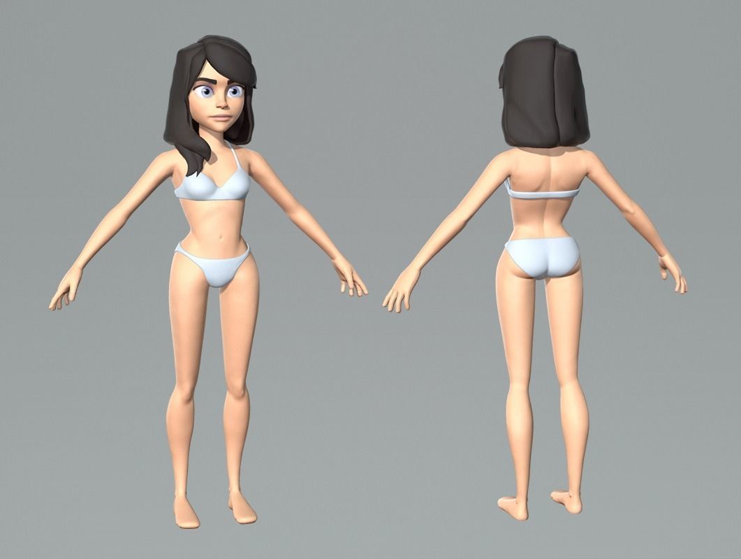 Cute cartoon teenager girl base mesh Low-poly 3D model_2