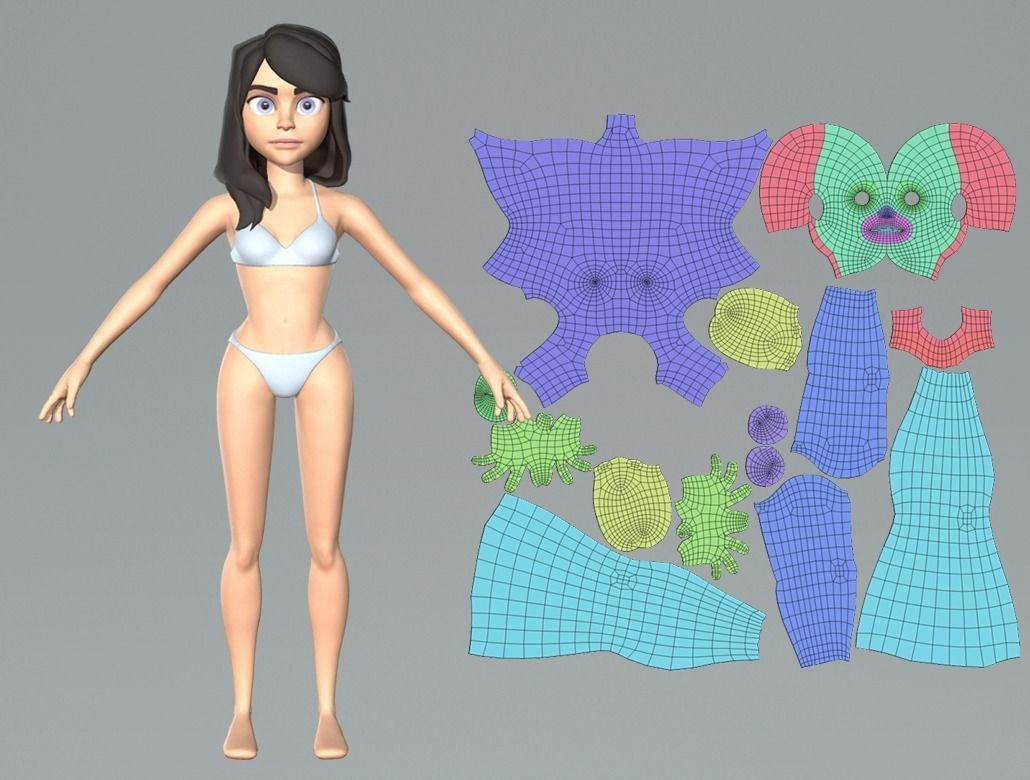 Cute cartoon teenager girl base mesh Low-poly 3D model_3