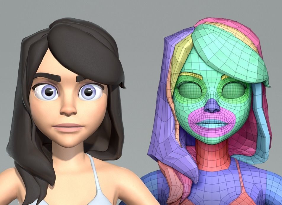 Cute cartoon teenager girl base mesh Low-poly 3D model_7