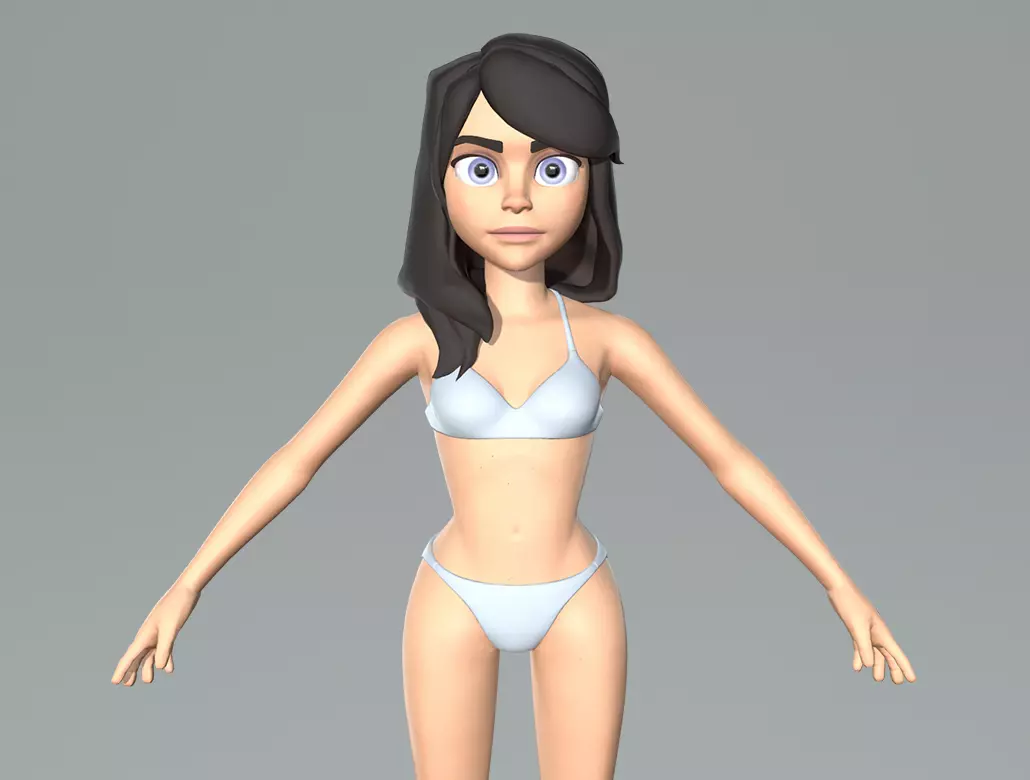 Cute cartoon teenager girl base mesh Low-poly 3D model_0