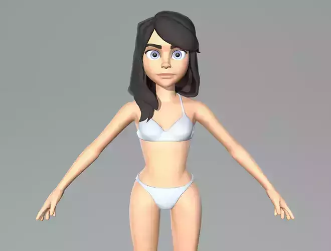 Cute cartoon teenager girl base mesh Low-poly 3D model