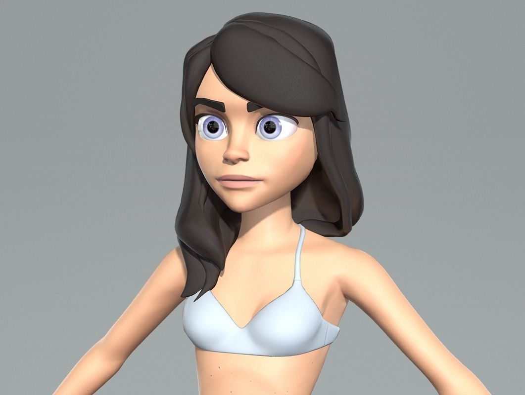 Cute cartoon teenager girl base mesh Low-poly 3D model_10