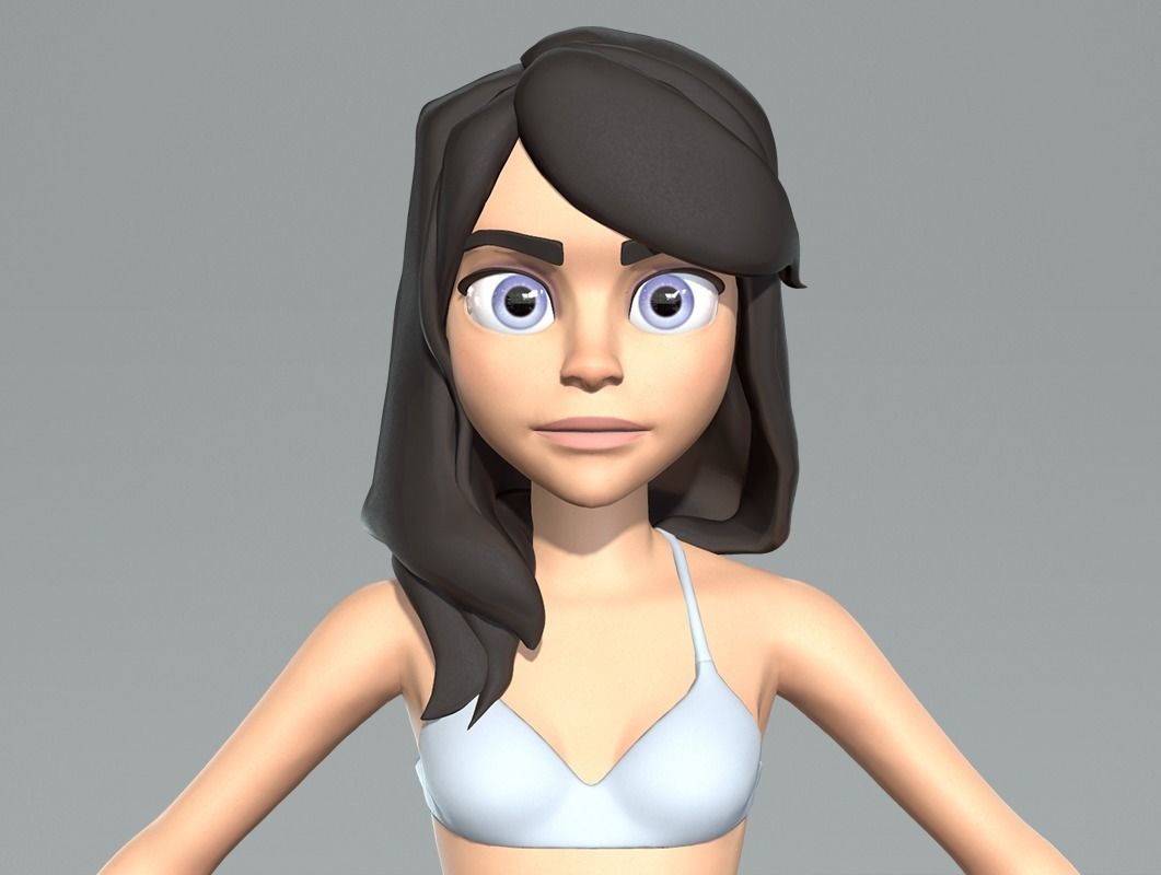 Cute cartoon teenager girl base mesh Low-poly 3D model_9
