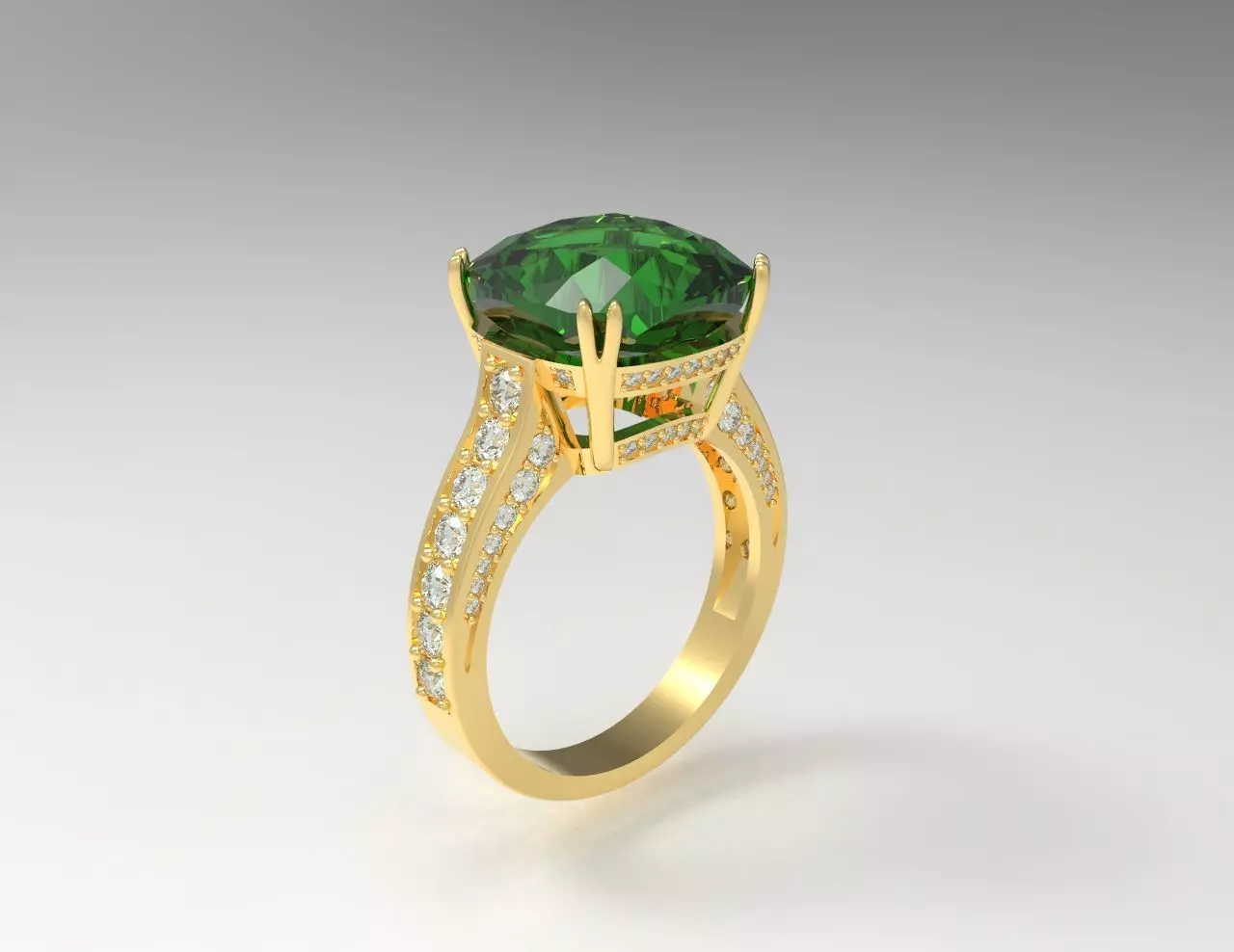 Ring with 11mm cushion square gem and diamonds 3D print model_0