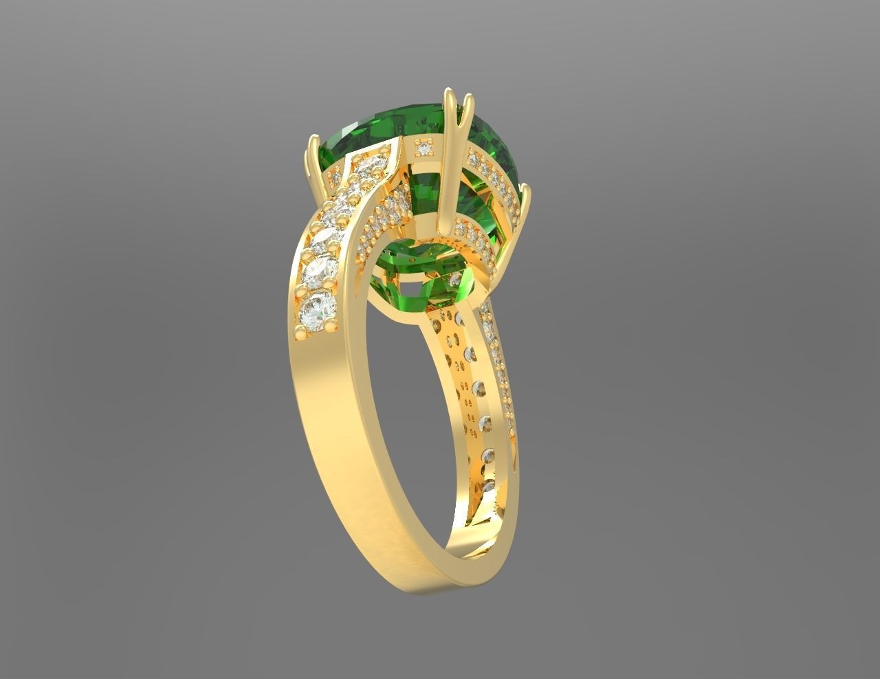Ring with 11mm cushion square gem and diamonds 3D print model_3