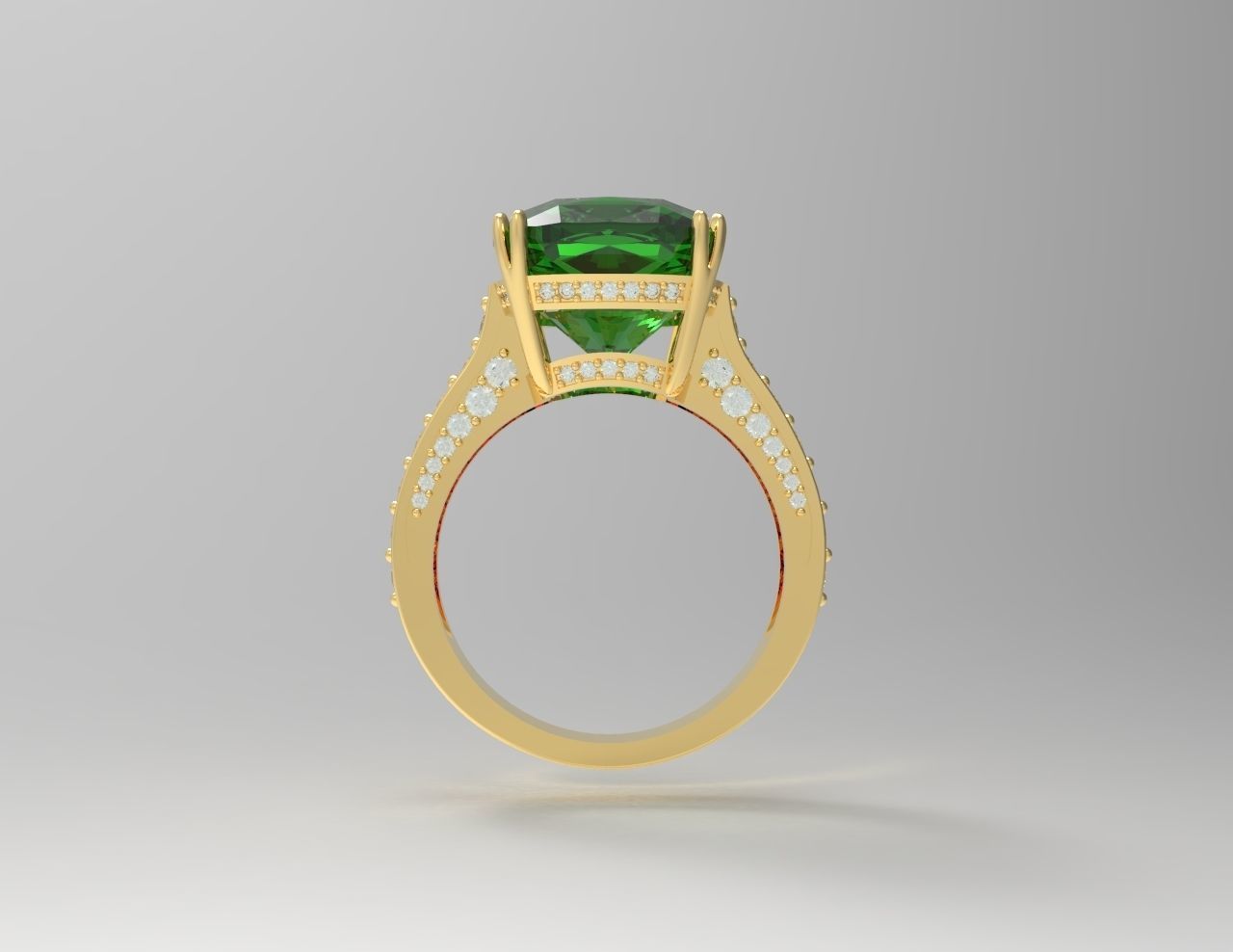 Ring with 11mm cushion square gem and diamonds 3D print model_1
