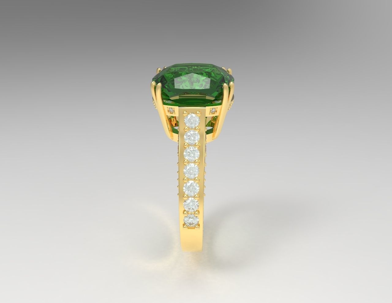 Ring with 11mm cushion square gem and diamonds 3D print model_2