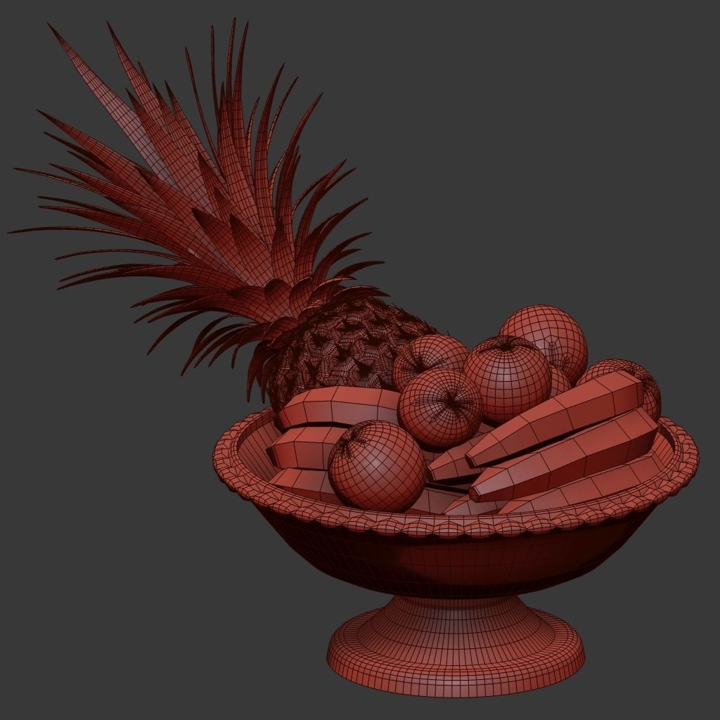 Fruits fruit bowl with oranges and pineapples 3D model_11