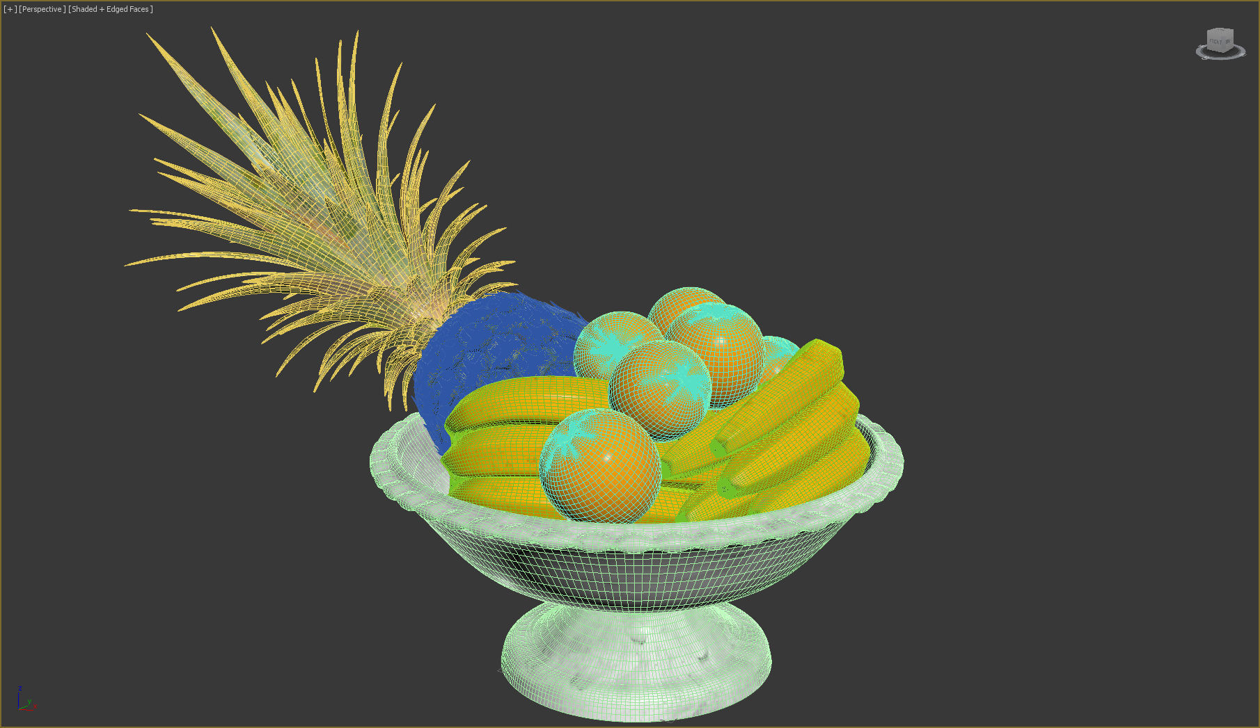 Fruits fruit bowl with oranges and pineapples 3D model_2