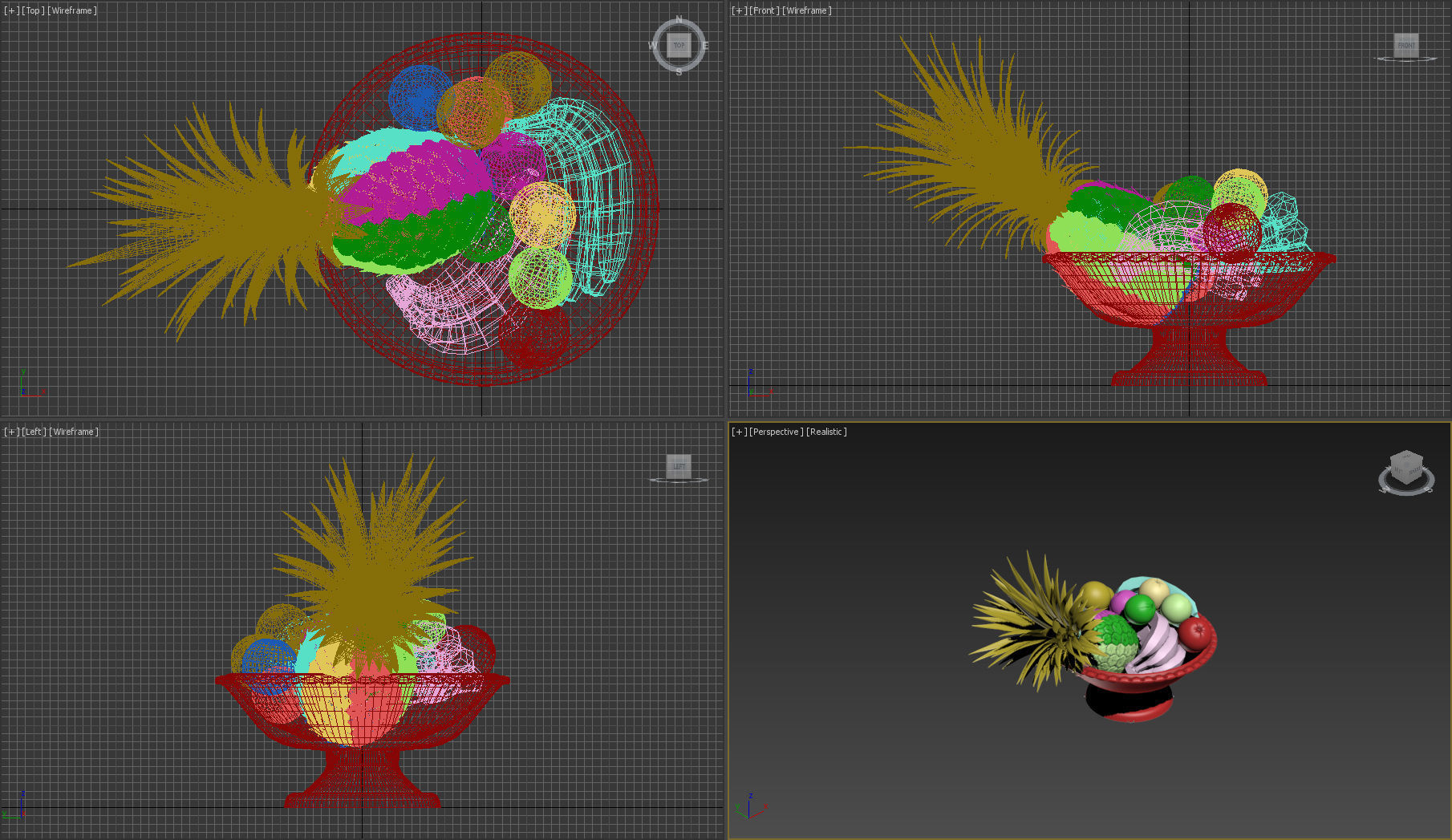 Fruits fruit bowl with oranges and pineapples 3D model_3