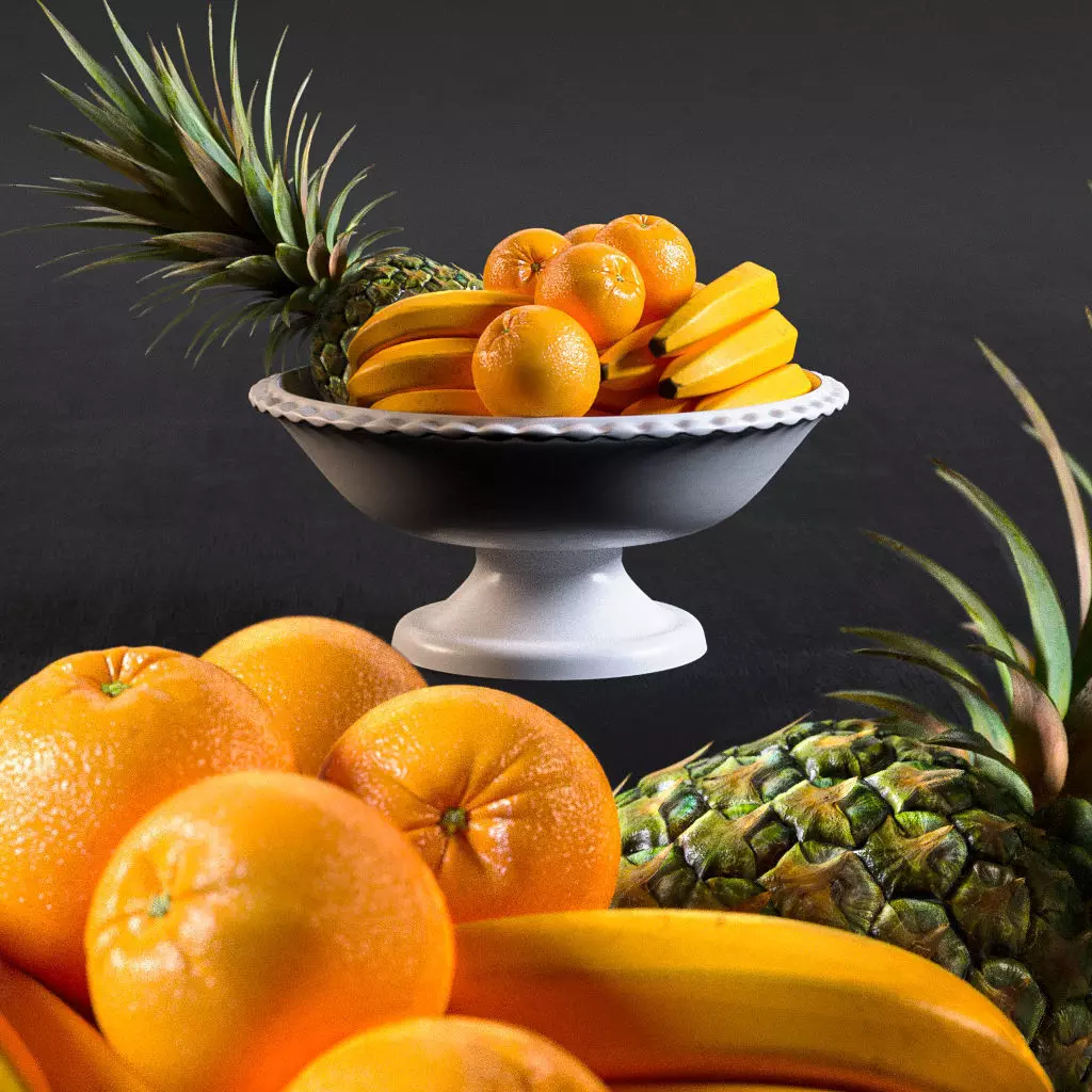 Fruits fruit bowl with oranges and pineapples 3D model_0