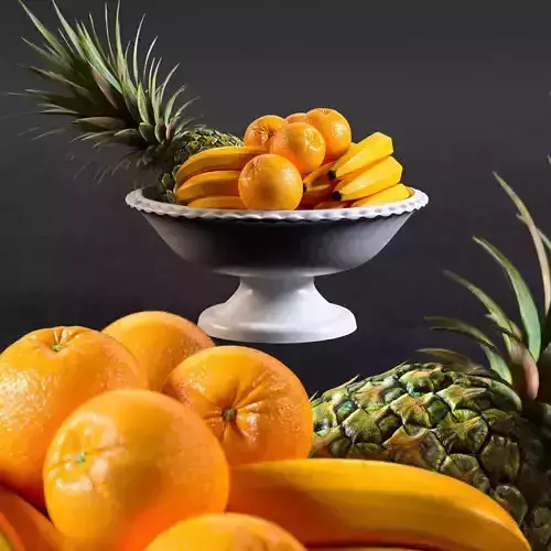 Fruits fruit bowl with oranges and pineapples 3D model