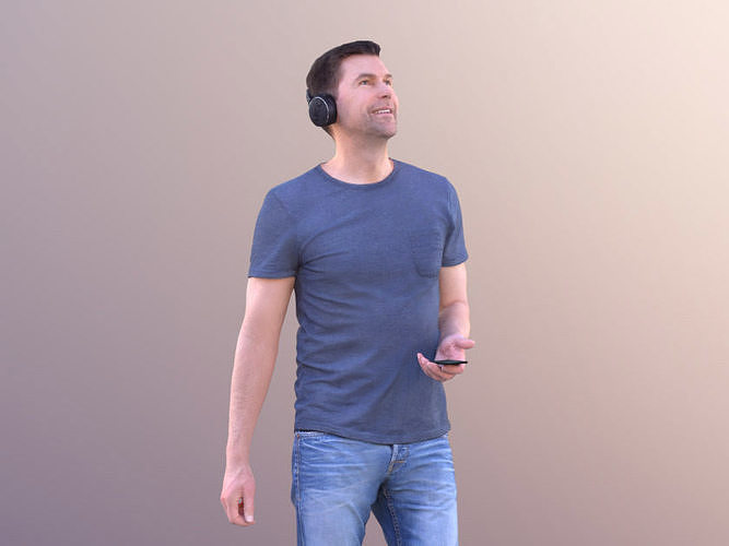 Lars 10418 - Standing Casual Man hearing Music Low-poly 3D model
