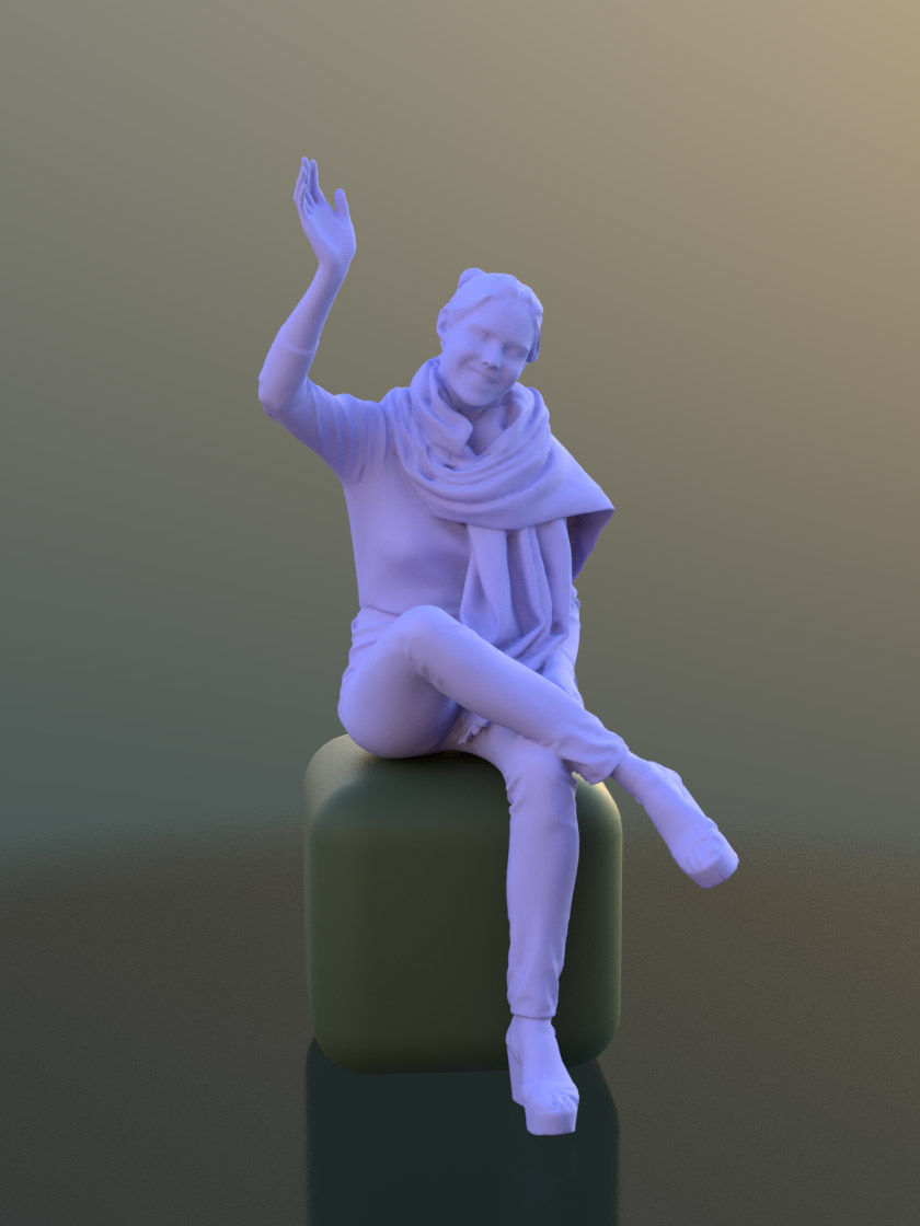 Marie 10402 - Sitting Casual Girl Low-poly 3D model_3