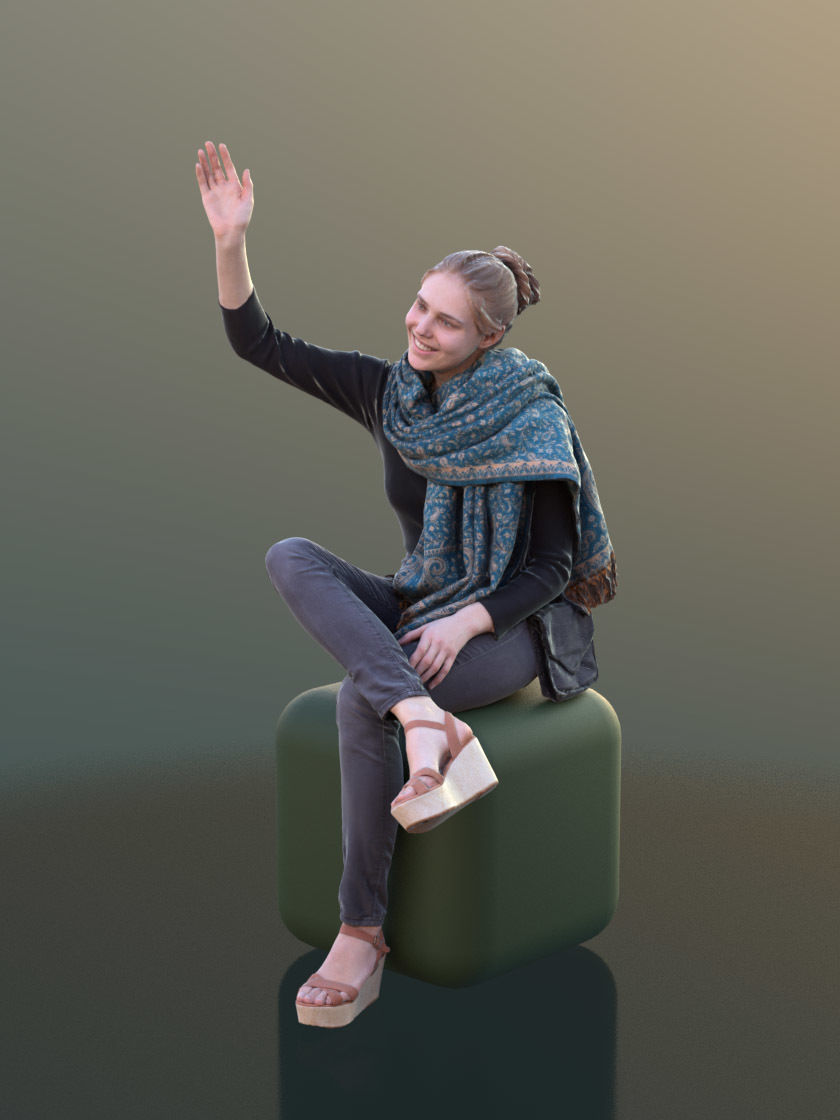Marie 10402 - Sitting Casual Girl Low-poly 3D model_2
