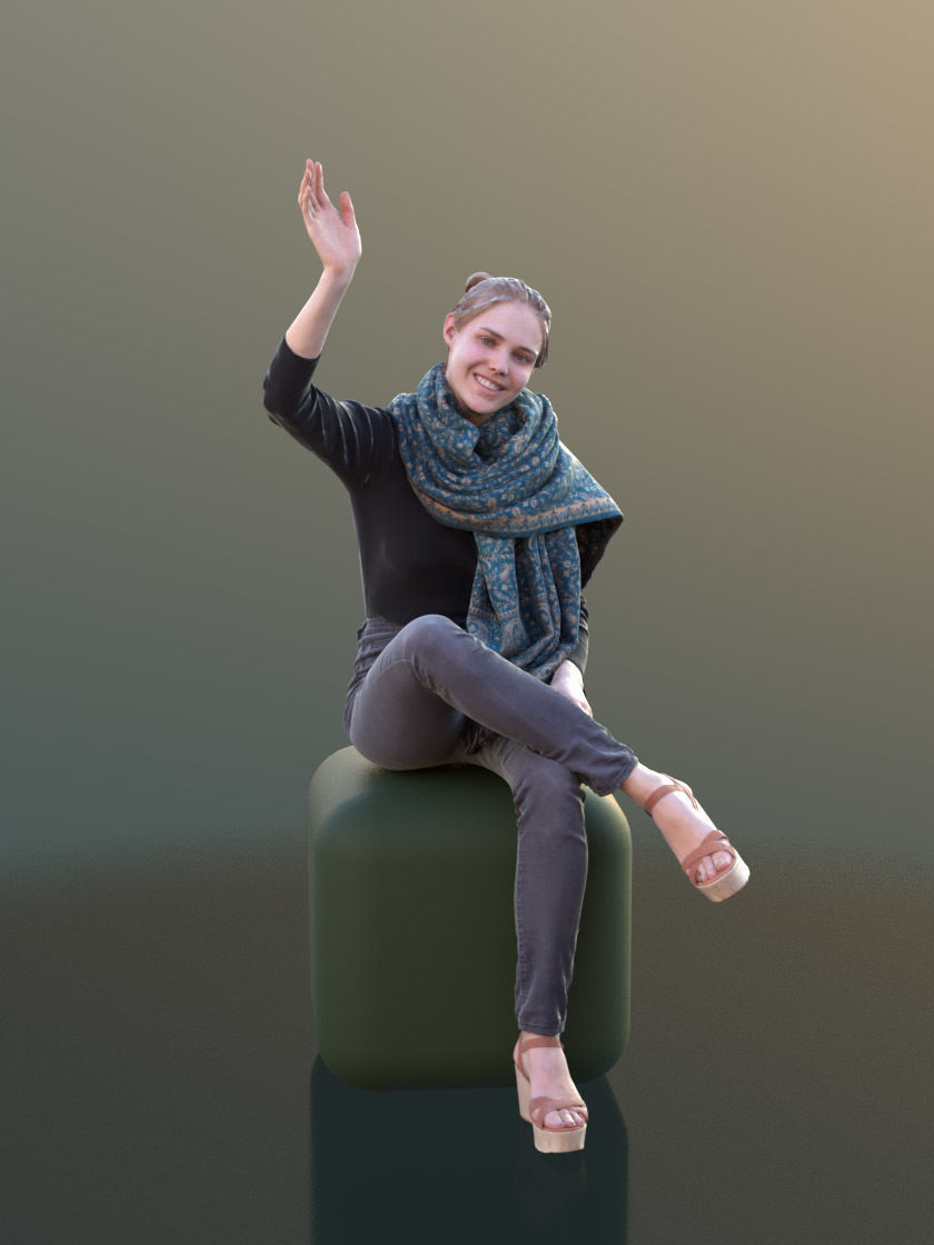 Marie 10402 - Sitting Casual Girl Low-poly 3D model_1