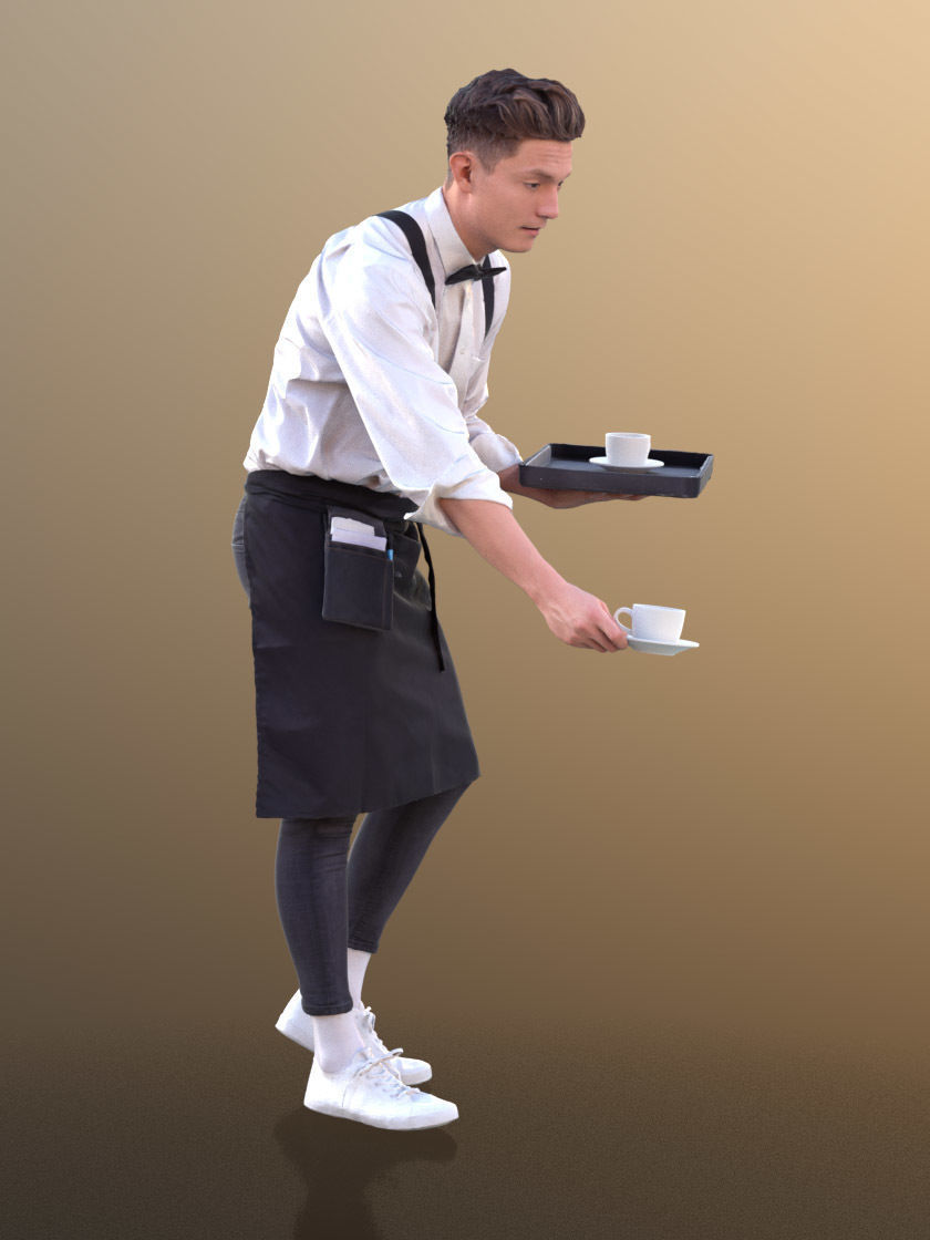 Dan 10488 - Working Waiter Low-poly 3D model_3