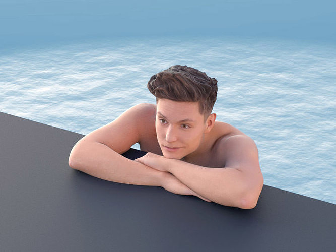 Dan 10483 - Man Chilling at the Pool Low-poly 3D model