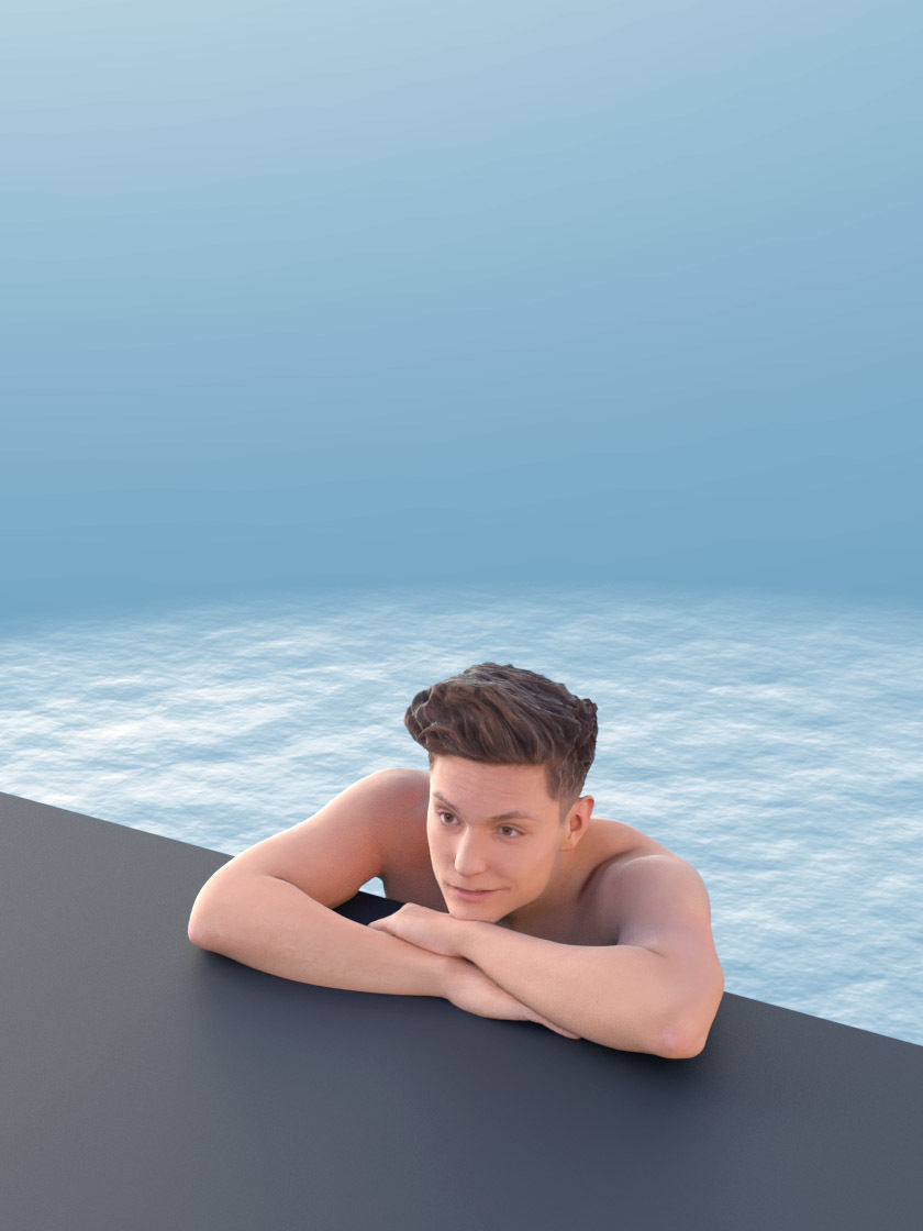 Dan 10483 - Man Chilling at the Pool Low-poly 3D model_1
