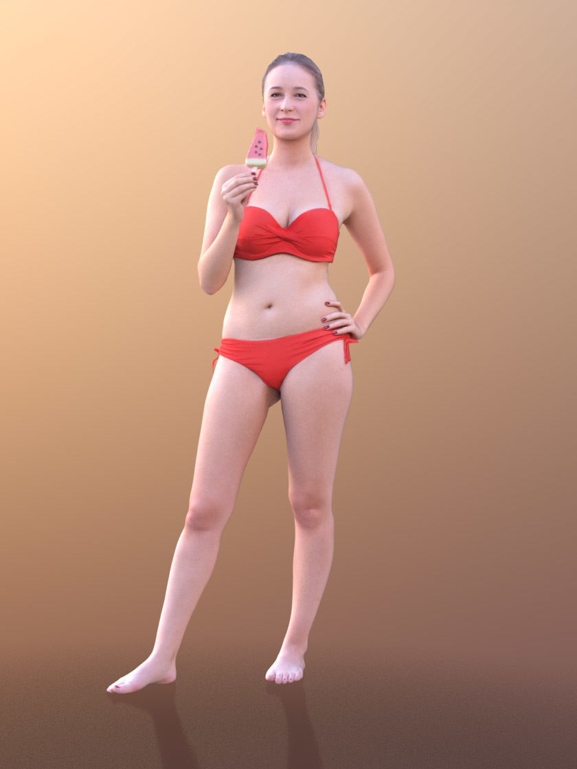 Elena 10456 - Bikini Model eating icecream Low-poly 3D model_1