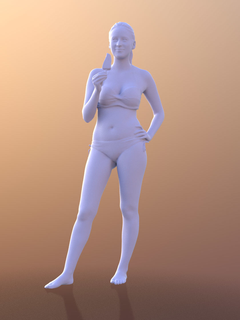 Elena 10456 - Bikini Model eating icecream Low-poly 3D model_3