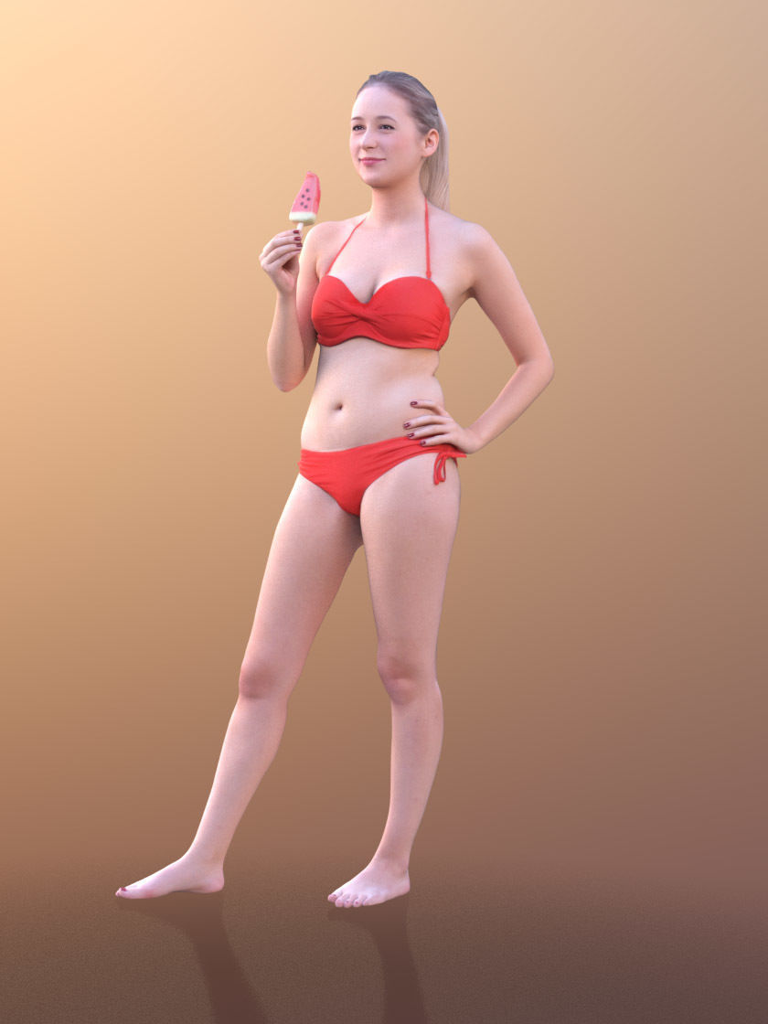 Elena 10456 - Bikini Model eating icecream Low-poly 3D model_2