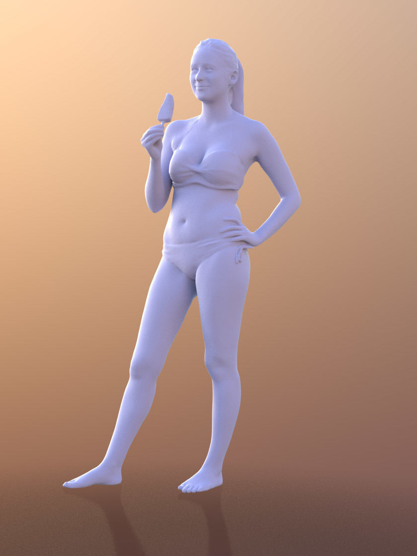 Elena 10456 - Bikini Model eating icecream Low-poly 3D model_4
