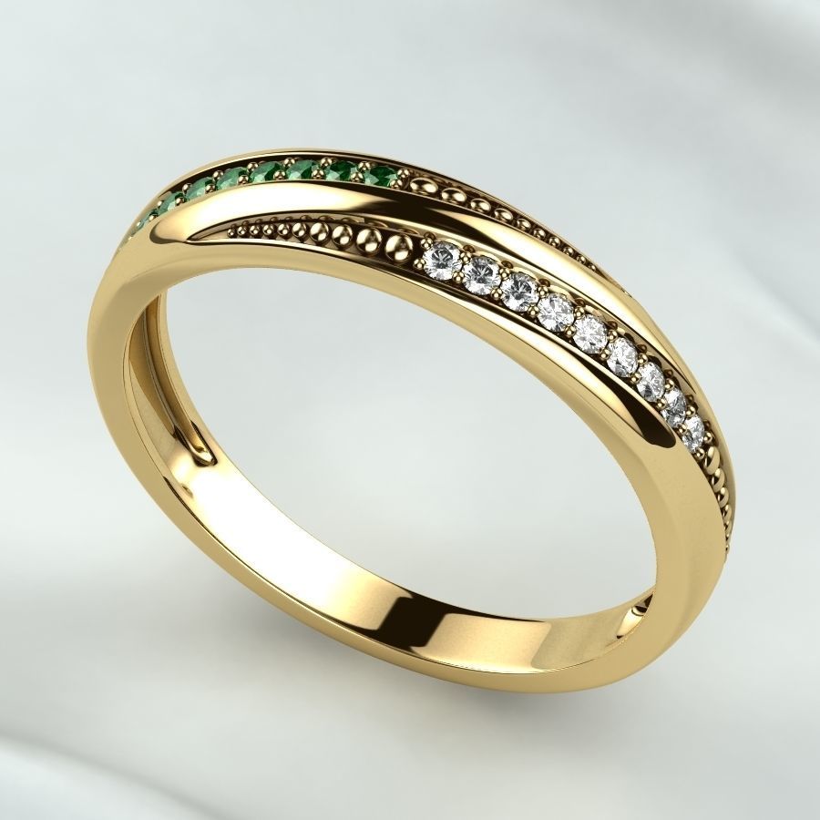 Gold Ring with Diamonds 3D print model_2