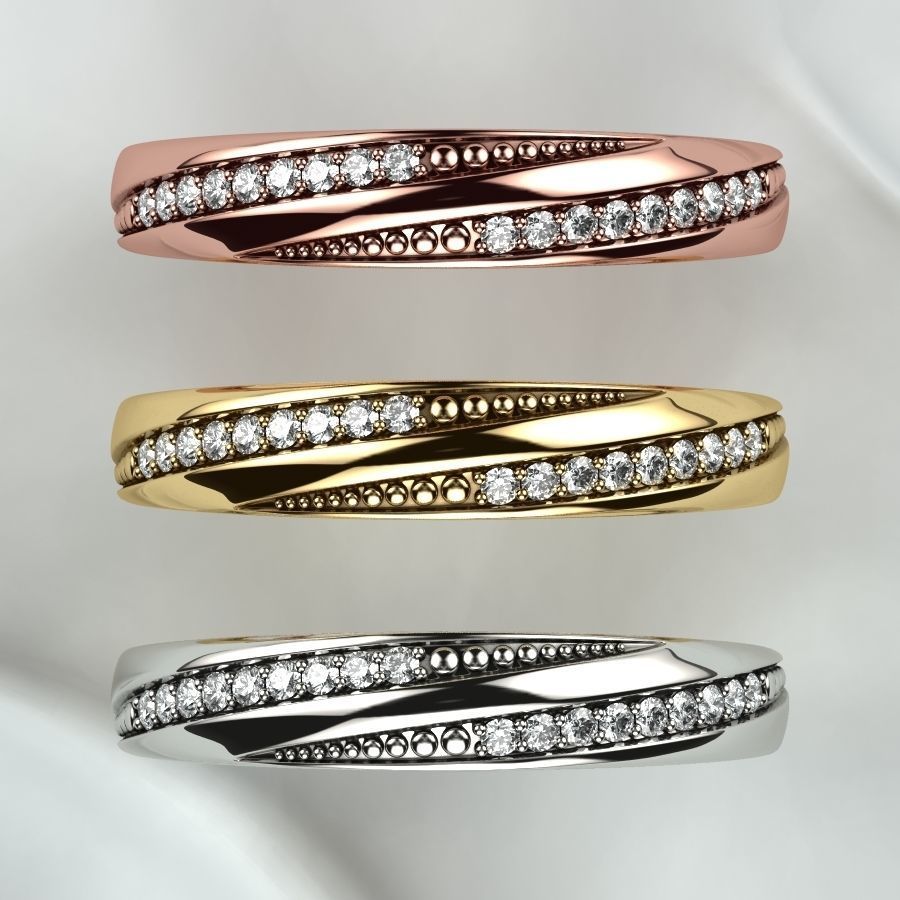 Gold Ring with Diamonds 3D print model_11