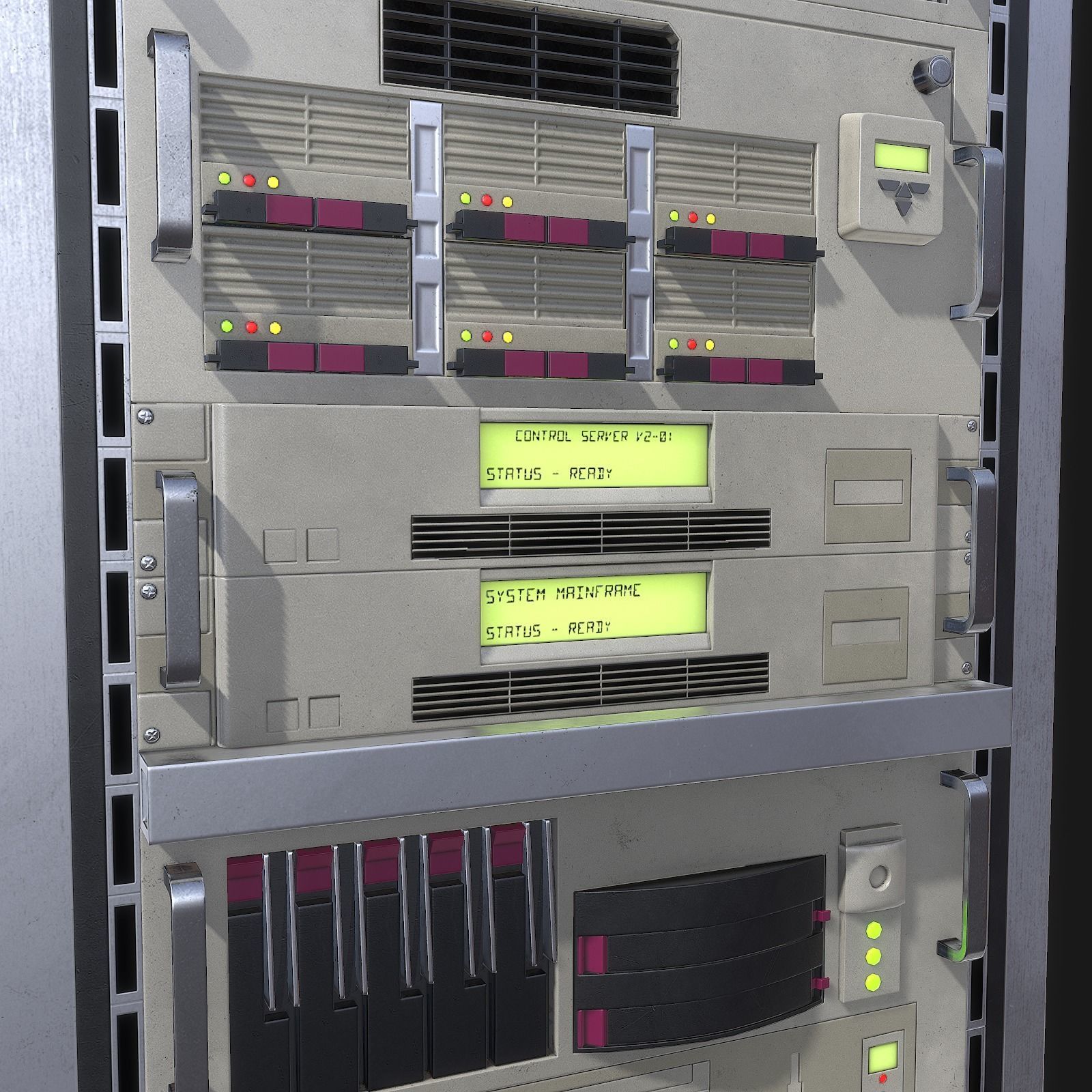 Mainframe front server rack Low-poly 3D model_12