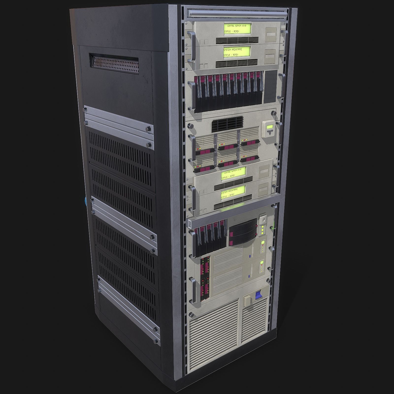 Mainframe front server rack Low-poly 3D model_3