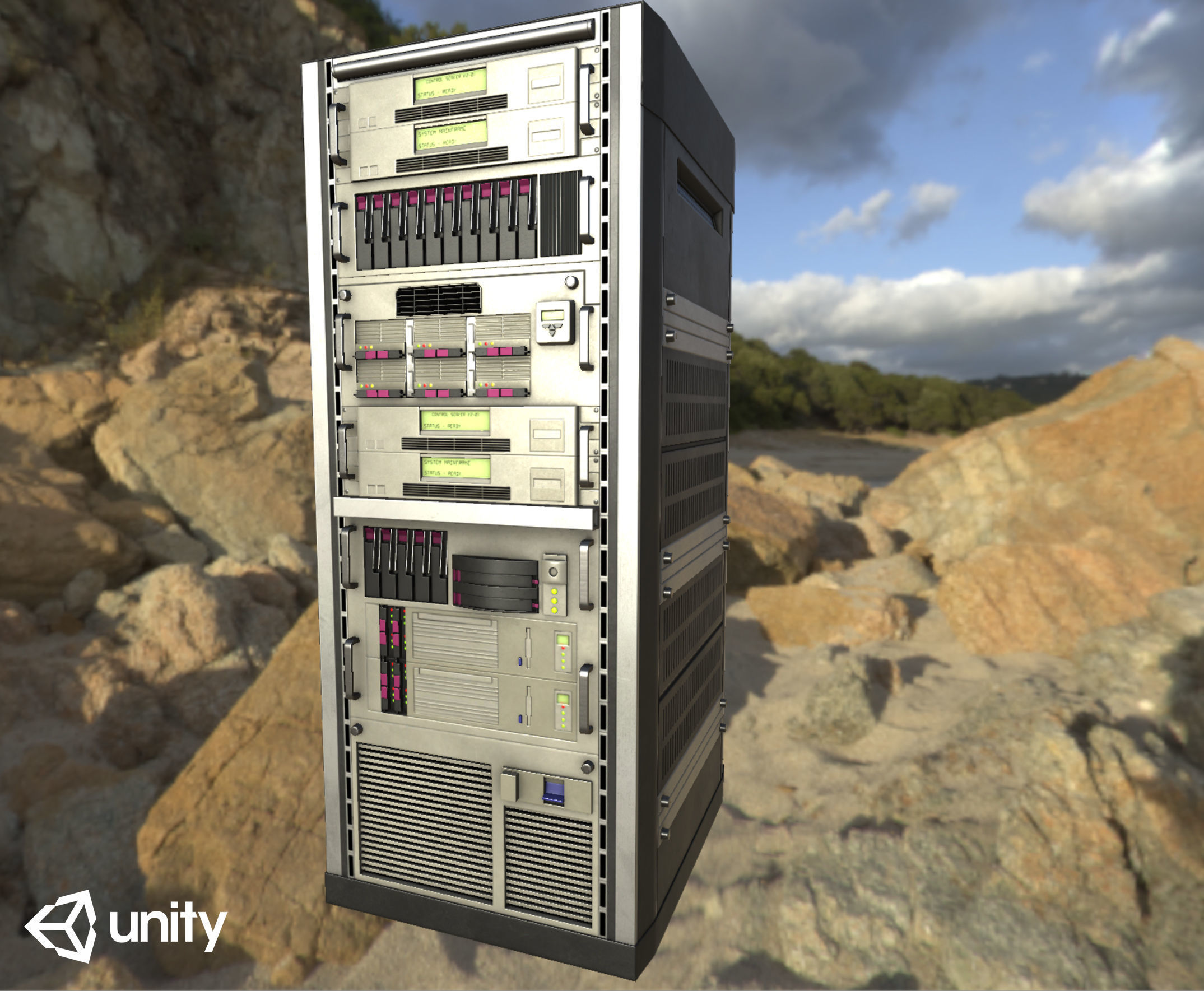 Mainframe front server rack Low-poly 3D model_18
