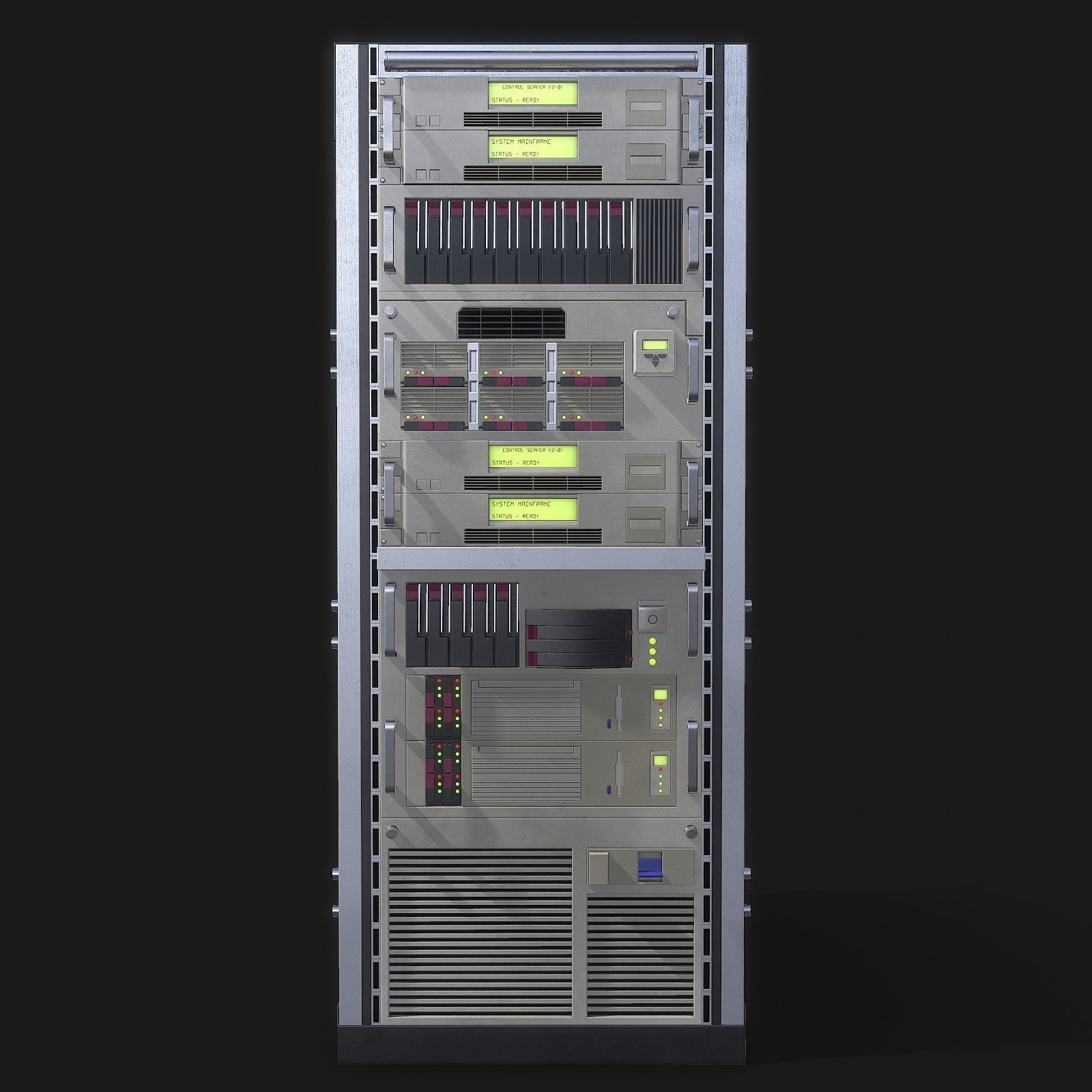 Mainframe front server rack Low-poly 3D model_2
