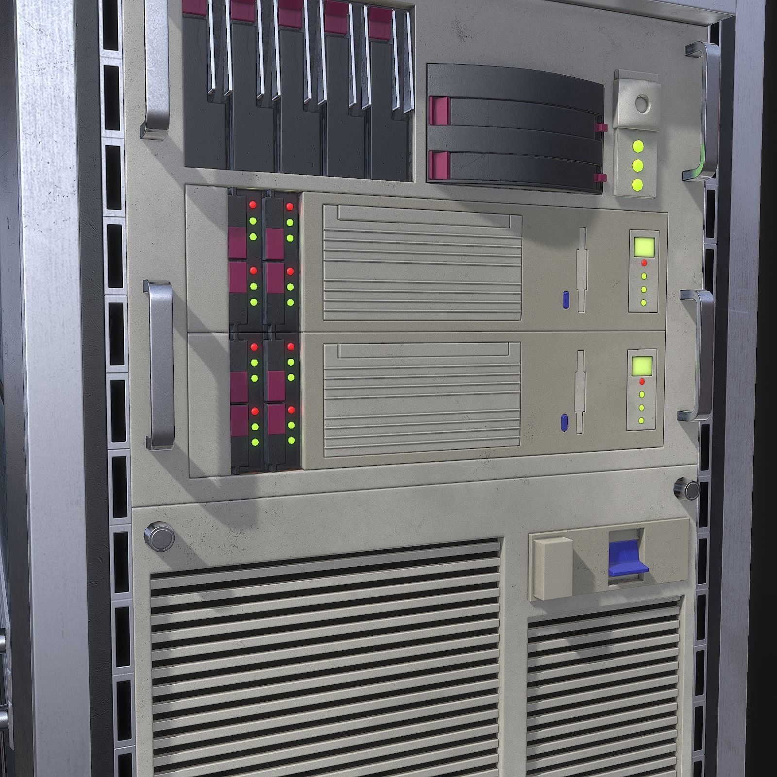 Mainframe front server rack Low-poly 3D model_9