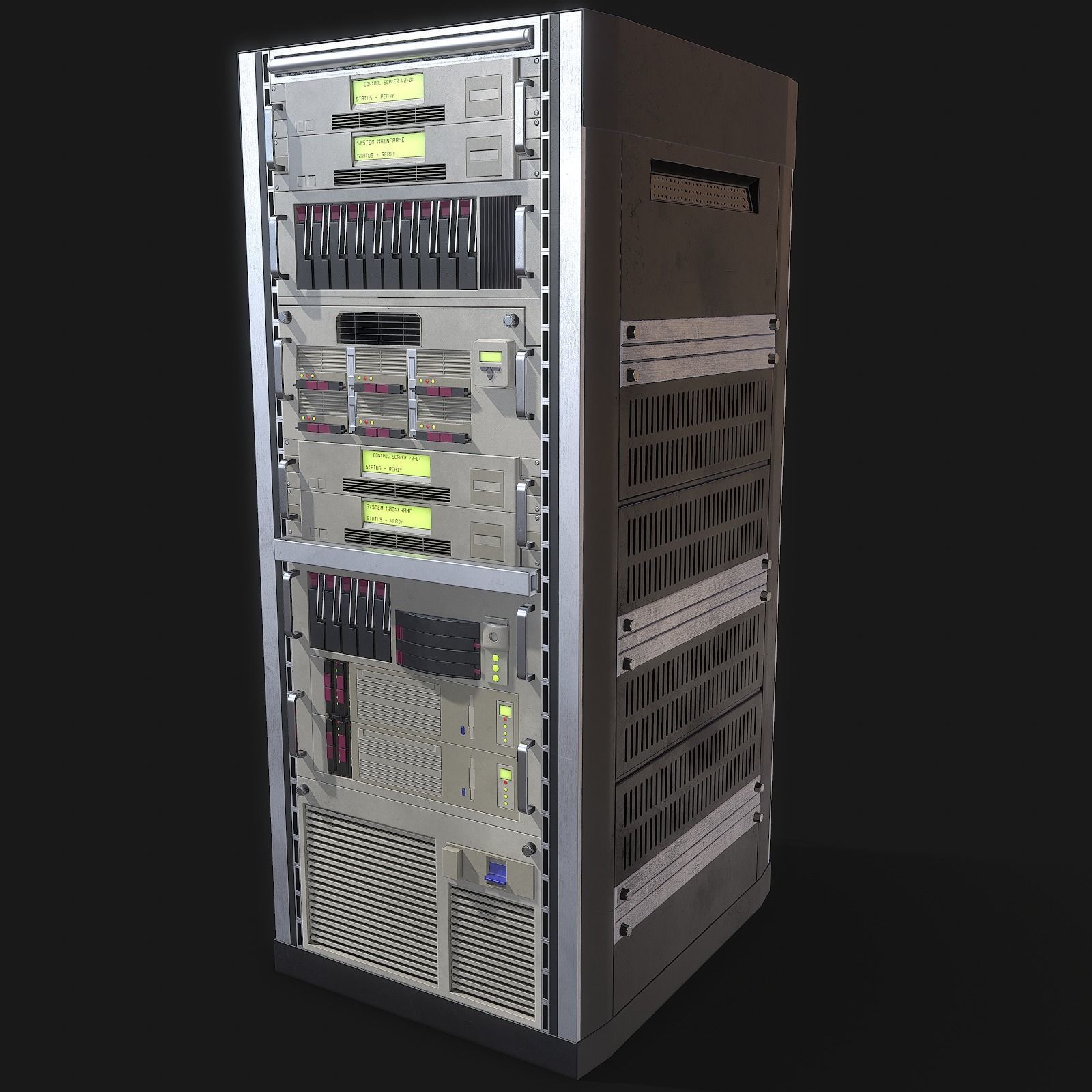 Mainframe front server rack Low-poly 3D model_7