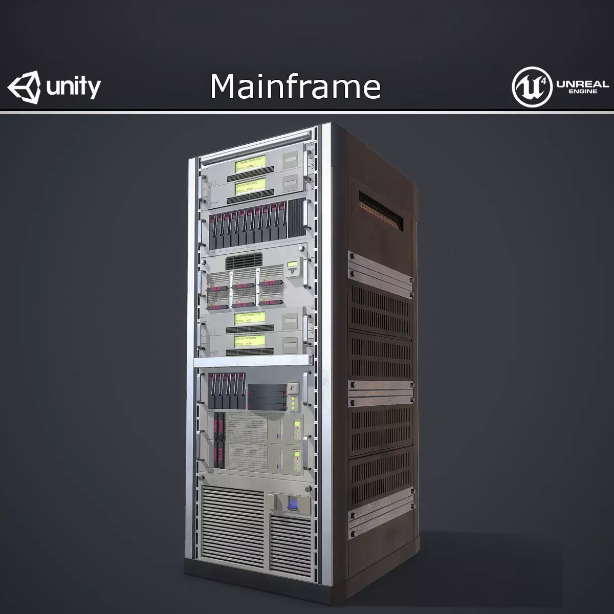 Mainframe front server rack Low-poly 3D model_0