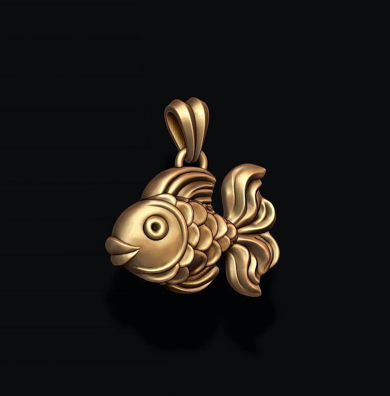 Golden fish pendant 3D print model_2