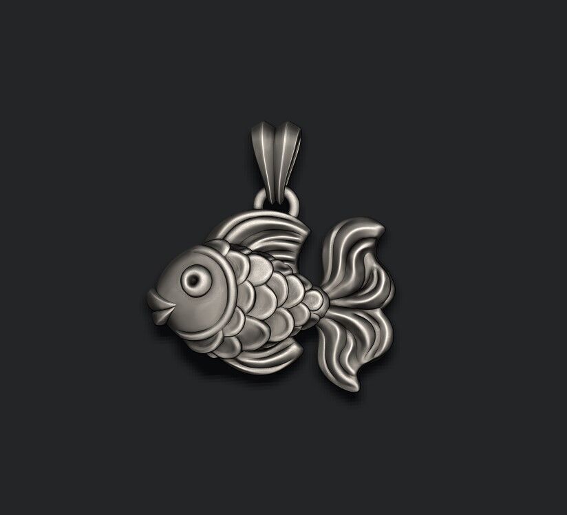 Golden fish pendant 3D print model_4