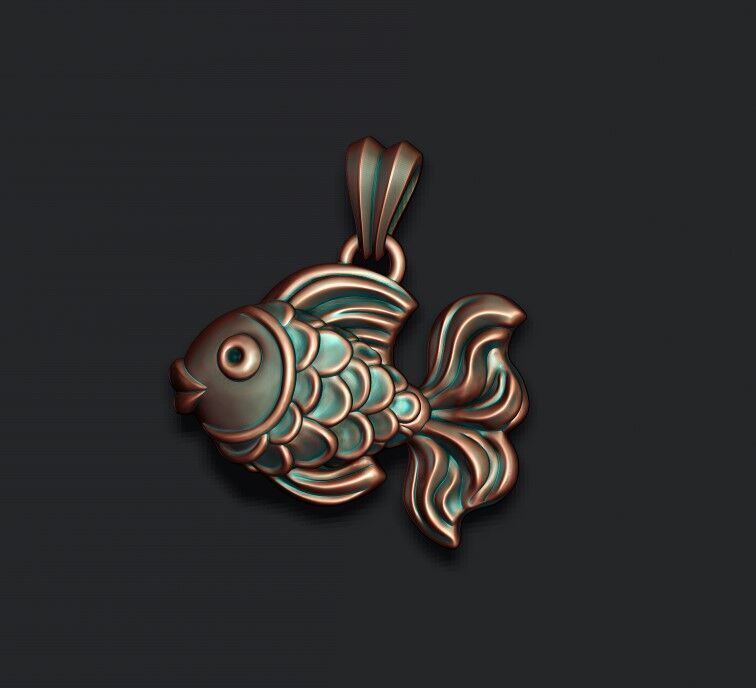 Golden fish pendant 3D print model_5