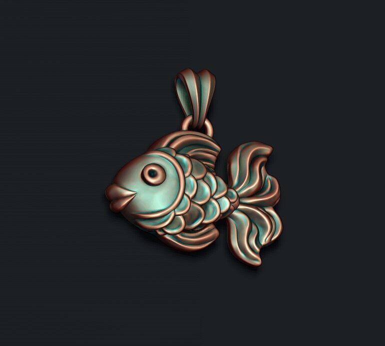 Golden fish pendant 3D print model_1