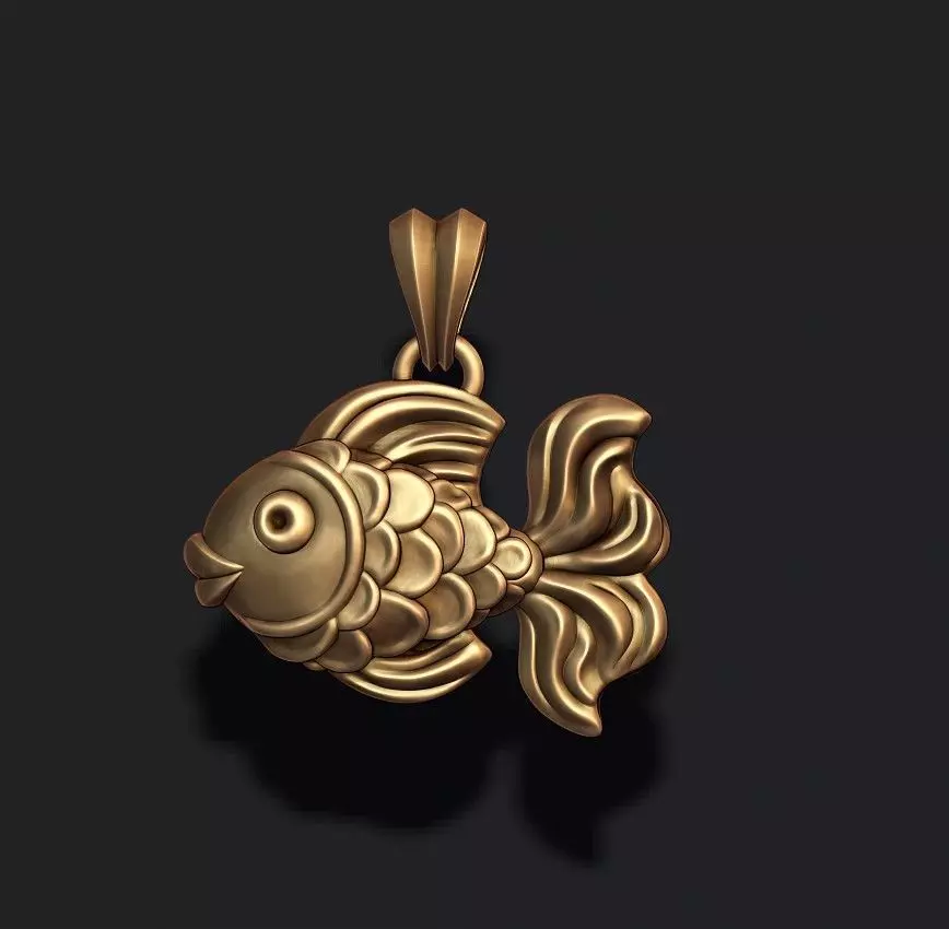 Golden fish pendant 3D print model_0