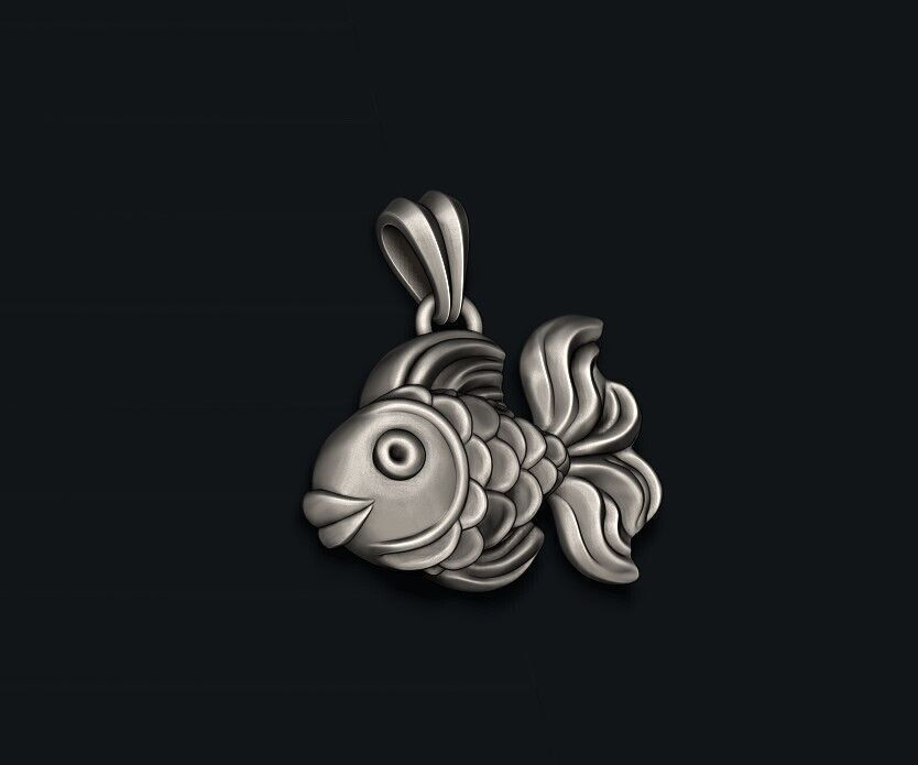 Golden fish pendant 3D print model_6